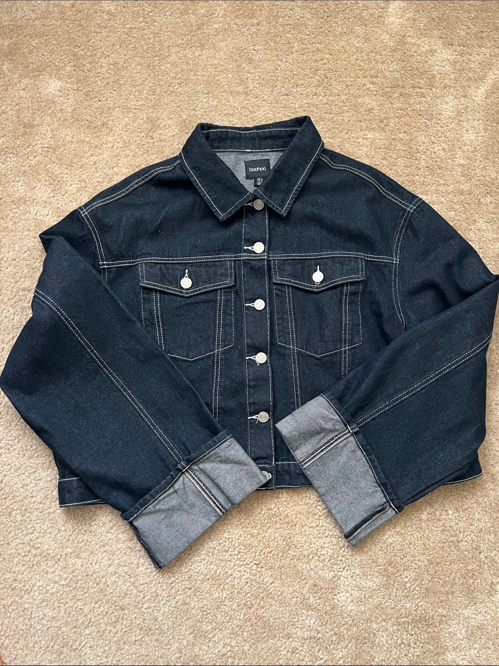 Boohoo Dark Indigo Cropped Denim Jacket